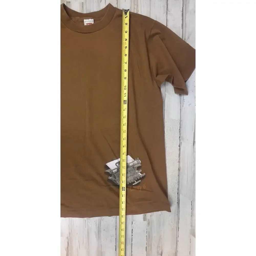 Vintage Levis Single Stitch Graphic T-Shirt XL Made in USA 1996 Typewriter Brown